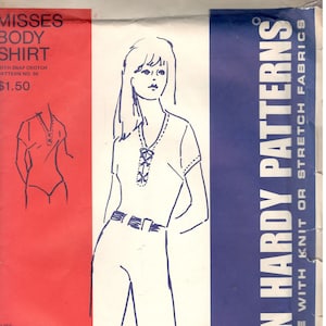 1970s Jean Hardy 50 Misses Snap Crotch V Neck Laced BODYSUIT PATTERN Knits Womens Vintage Sewing Pattern Size 8 10 12 14 Or 6 - 16 UNCUT