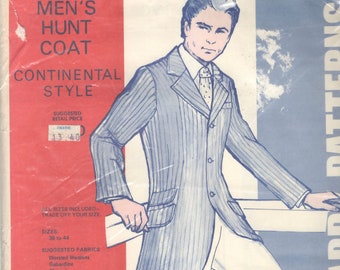 Jean Hardy 910 Mens Lined Hunt Coat Pattern Continental Style Show Apparel Horseback Riding  1990s Vintage Sewing Pattern Chest 36 -44 UNCUT