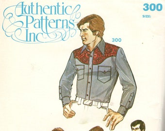 May include: A sewing pattern booklet with illustrations of five different shirts. The booklet is titled "Authentic Patterns Inc." and features the number "300" on the cover. The shirts are in various colors and patterns, including blue, brown, and white.