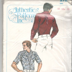 May include: A sewing pattern for a shirt with a western style collar. The pattern is for sizes 14, 14 1/2, and 15. The pattern is from Authentic Patterns Inc.