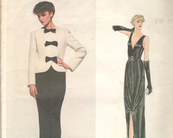 Vogue 2286 1970s Misses Evening Dress and Jacket Pattern Deep V Neck and Back Designer Bill Blass Size 14 Bust 36 UNCUT