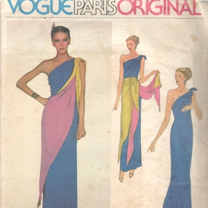 Vogue 2173 1970s Misses Draped Evening Dress and Shawl Pattern 1 Shoulder Asymmetric Womens Vintage Sewing Pattern Size 12 Bst 34 Or 6 Or 14