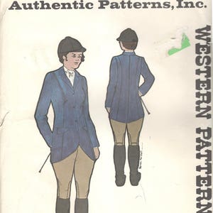 May include: A sewing pattern for a riding jacket and breeches. The pattern is from Authentic Patterns, Inc. and is for pattern number 256. The pattern shows a woman wearing the jacket and breeches.