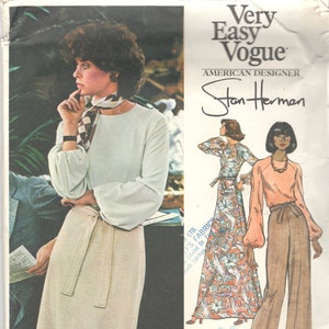 Vogue 1084 1970-talsmissar, bodysuitbyxor och A-linjekjol, mönster Stan Herman, mycket enkelt vintage-sömnadsmönster för kvinnor, storlek 8, byst 31, oklippt