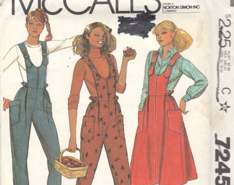 McCalls 7245 or 7244 1980s Young Jr Teen Misses Step In Bib Overalls or Jumper Pattern Womens Vintage Sewing Pattern Size 5 6 Or 10 UNCUT