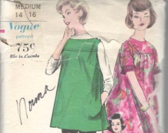 Vogue 5636 1960s Misses Muu Muu Tent Dress Tunic Smock Pattern Young Fashionables Womens Vintage Sewing Pattern Size Medium Bust 34 36