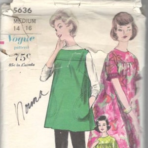 Vogue 5636 1960s Misses Muu Muu Tent Dress Tunic Smock Pattern Young Fashionables Womens Vintage Sewing Pattern Size Medium Bust 34 36
