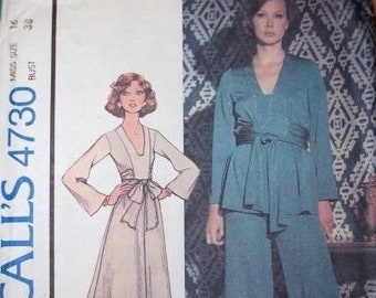 McCalls 4730 1970s Misses Elegant Pullover Dress Tunic and Pants  Pattern Womens Vintage Sewing Pattern Size 16 Bust 38 UNCUT