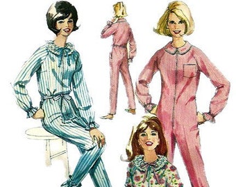 1960s Simplicity 6093 Misses Zip Front Jumpsuit Sleeper and Bootees Pattern Drop Seat Womens Vintage Sewing Pattern Size 12 Bust 32 UNCUT