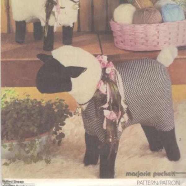 Simplicity 7418 9693 353 Designer Stuffed Sheep Pattern Marjorie Puckett Pattern 2 Sizes Patchwork Sherpa Vintage 80s Animal Sewing Pattern