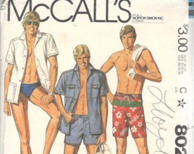 Mccalls 8026 1980s Mens Bathing Suit Speedo and Beach Shirt Etsy
