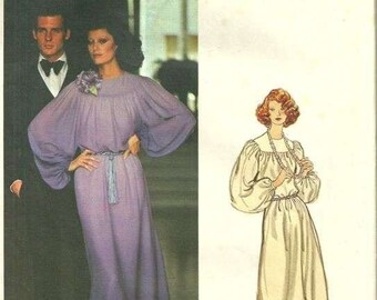 Vogue 1225 1970s Misses Evening Dress Pattern Givenchy Blouson Jewel Neck 2 Lengths  Womens Vintage Sewing Pattern Size 14 Bust 36 UNCUT