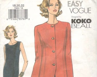 Vogue 7469 Misses Jacket and Dress Pattern KOKO BEALL Very Easy Womens Sewing Pattern Size 6 8 10 Bust 30 31 32 UNCUT