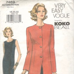 Vogue 7469 Misses Jacket and Dress Pattern KOKO BEALL Very Easy Womens Sewing Pattern Size 6 8 10 Bust 30 31 32 UNCUT