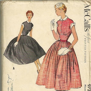 McCalls 9727 1950s Kimono Sleeve Dress Pattern Wide Fitted Midriff Detachable Collar and Cuffs Womens Vintage Sewing Pattern Size 12 Bust 30