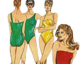 Kwik Sew 1430 or 1431 Strapless Halter or One Shoulder Swimsuit Pattern Womens Vintage Sewing Pattern Size 6 8 10 12 Or 14 16 18 20 UNCUT
