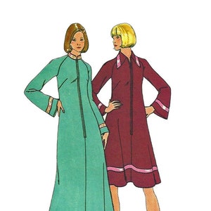 Butterick 5742 1970s Misses Front Zip Flared Robe Pattern Bell Sleeves Womens Vintage Sewing Pattern Size 14 Bust 36