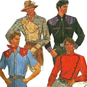 Vintage Simplicidad 8441 Hombres Camisa Occidental Patrón Snap On Bib Adulto Vaquero Vintage Patrón de costura Pecho 38 40 42 44 UNCUT
