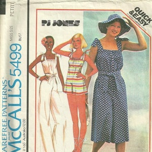 Puede incluir: Un patrón de costura para un mono y un sombrero. El patrón es para tallas de señoritas y se llama McCall's 5499. El patrón es de PJ Jones y es un patrón rápido y fácil.