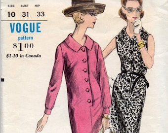 Vogue 5799 1960s Shirtwaist Dress Pattern Slim Sheath Sleeve Options Womens Vintage Sewing Pattern Size 10 Bust 31