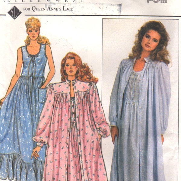 Butterick 4312 Vintage Nightgown and Robe Pattern Victorian Style Womens 1980s Sewing Pattern Size Petite Small Medium Bust 30 - 36 Or L XL