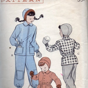 Butterick 6326 1950s Childs Snowsuit and Helmet Pattern Overalls Suspender Pants Jacket Hat Girls Vintage Sewing Pattern Size 6 Breast 24