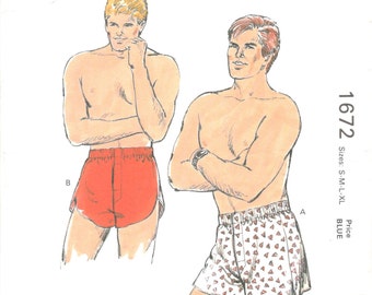 Kwik Sew 1672 Boxer Shorts  Pattern Fly Front Opening Underwear Adult Teen Mens Vintage Sewing Pattern Size s m l xl Waist 28 -42 UNCUT