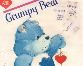 Butterick 6228 301 1980s GRUMPY BEAR  Care Bear Pattern Vintage Stuffed Toy Animal Sewing Pattern 17 Inches