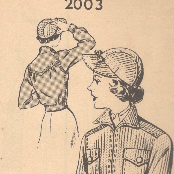 Mail Order 2003 1950s Misses Jacket and Jockey Hat Pattern Womens Vintage Sewing Pattern Size 12 Bust 30 FF