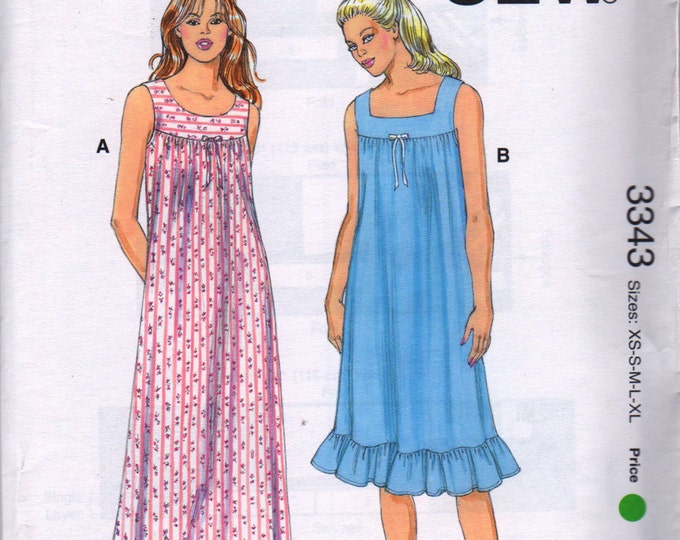 Kwik Sew 3343 Misses Nightgown Pattern Scoop or Square Neckline Easy