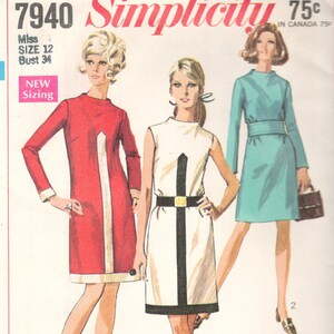 Simplicity 7940 1960s Misses Easy Mod Funnel Neck Dress Pattern ...