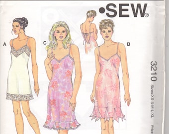 Kwik Sew 3210 Misses Lingerie Tie Back Nightgown Pattern Flounced Hem  Womens Sewing Pattern Size XS  S M L XL  Bust 31 - 45 UNCUT