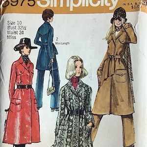 1970s Simplicity 8975  Misses Sleek All Purpose Mini or Midi Wrap Coat and Pants Pattern Womens Vintage Sewing Pattern Size 10 Bust 32 UNCUT