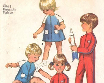 Simplicity 8472 1960s Boys Girls Zip Front Jumpsuit and Dress Pattern Space Age Toddlers Vintage Sewing Pattern Size 1 Or 4