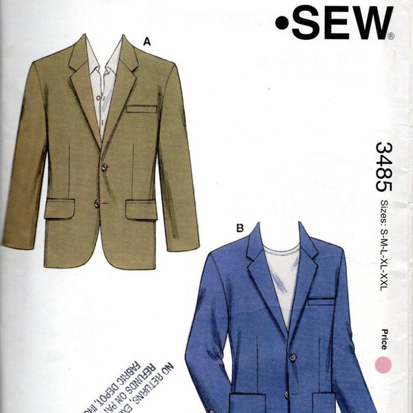 Kwik Sew 3485 Sport Coat Jacket Pattern Mens Suit Jacket Blazer Sewing Pattern Size Small Chest 34 - 36