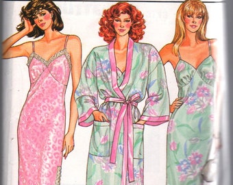 Butterick 3713 1980s Misses Evening Length Nightgown and Wrap Robe Pattern Womens Vintage Sewing Pattern Size P S M L Bust 30 - 40  Or P S