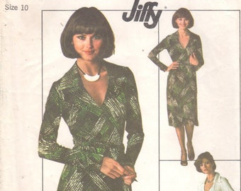 Simplicity 7705 1970s Designer Style Wrap Dress Pattern Womens Vintage JIffy Sewing Pattern Size 10 Bust 32 Or 14 Bust 36 Or 8 Or 12
