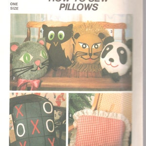 Simplicity 8138 1970s Fun Pillows Pattern Owl Cat Lion Panda Tic Tac Toe Vintage Home Decor Sewing Transfer Pattern UNCUT image 1