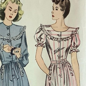 Simplicity 1450 1940s Jr Misses Housecoat Pattern Fitted Bodice Shoulder to Shoulder Yoke Womens Vintage Sewing Pattern Size 13 Bust 31 FF