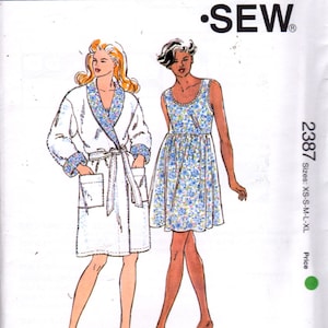 Kwik Sew 2387 Misses Lingerie Empire Nightgown Scuff Slippers Wrap Robe Pattern Womens Sewing Pattern Size XS  S M L XL  Bust 31 - 45 UNCUT