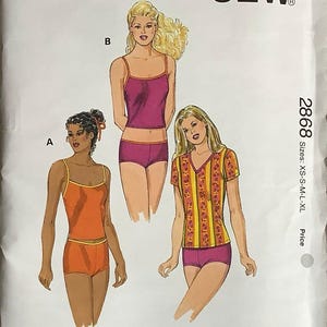 Kwik Sew 2868 Misses Tankini  Boy Shorts and Pullover Top Pattern Shelf Bra Womens Sewing Pattern Size xs s m l xl  Bust 31 - 45 UNCUT