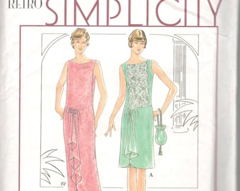 Simplicity 8776 Flapper Style Evening Dress and Drawstring Purse Pattern Great Gatsby Downton Abbey 1920s Look Womens Size 12 14 16 UNCUT