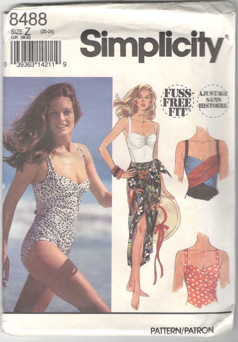 Simplicity 8488 Misses Draped One Piece Swimsuit Wrap Skirt Pareo Pattern Womens Vintage Sewing Pattern Size 8 10 12,14 16 18 Or 20 22 24 image 4
