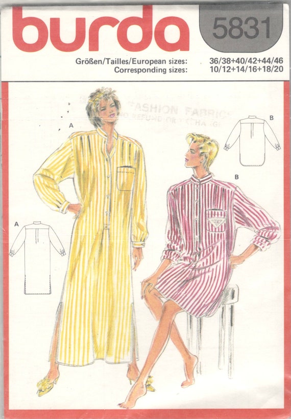 Burda 5831 Misses Nightgown Nightshirt 