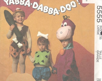 McCalls 5555 7203 P204 Boys Girls Flintstones Costume Pattern Bam Bam Pebbles Dino Toddlers Sewing Pattern Size Large (UC)