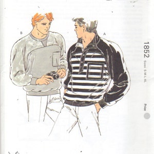 Patrón de costura vintage para adultos con cintura y puños acanalados Kwik Sew 1852, para camisas de hombre de los años 1980, talla S, M, L, XL, pecho 34-48, sin cortar