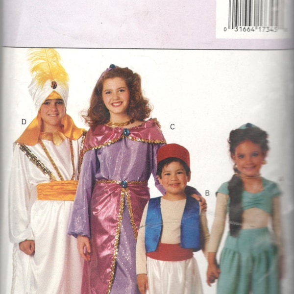 Butterick 3049 Childs Teen Jasmine Aladdin Genie Costume Pattern Harem Pants Dress Turba Vest  Girls Vintage Sewing Pattern Size S M L XL UC