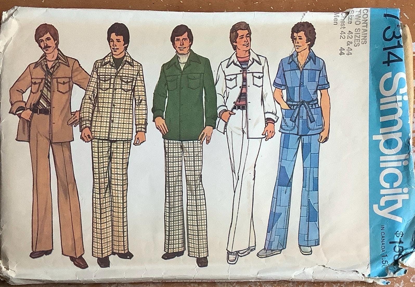 Simplicity 7314 1970s Leisure Suit Pattern Mens Shirt Jacket and