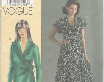 Vogue 8186 Misses V Neck Wrap Dress and Top Pattern Shawl Collar Sandra Betzina Womens Sewing Pattern A B C Bust 32 34 36 UNCUT