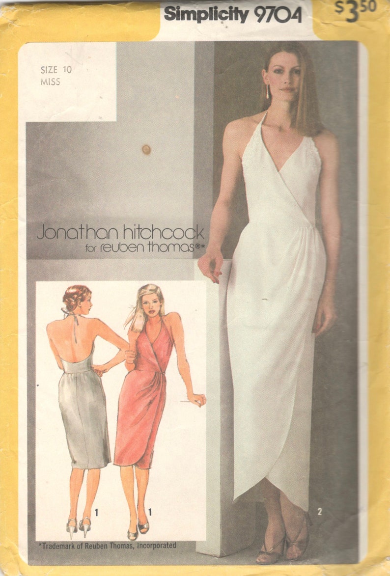 Simplicity 9704 1980s Misses Tulip Hem Halter Wrap Dress Pattern Jonathan Hitchcock Womens Designer Vintage Sewing Pattern Size 10 Bust 32 